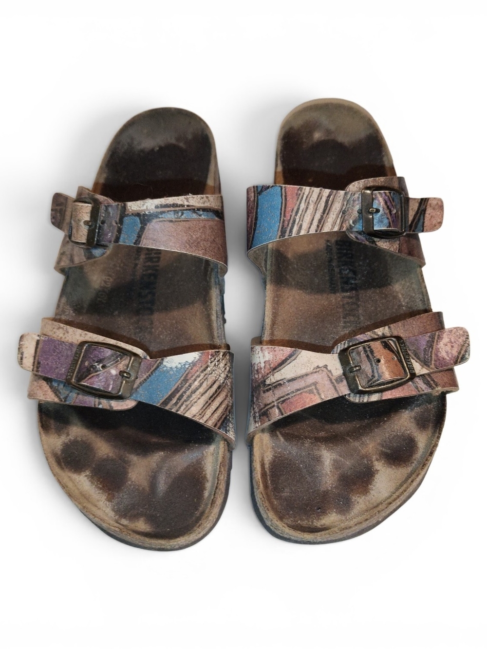 Birkenstock Double-Strap Sandals in Blue, Purple, Brown